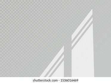 Window frame shadows for natural light effects. Photo-realistic scene. Vector illustration with shadow overlays on transparent background. 