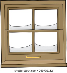 Window frame with snow piles over isolated background