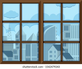 Window frame template with outside view illustration