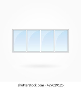 Window frame vector illustration, quadruple closed modern windows. White plastic window with blue sky glass, outdoor objects collection, flat style. Isolated design element for your creations. Eps 10