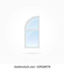 Window frame vector illustration, single closed modern window with rounded valve. White plastic window with blue sky glass, outdoor objects collection, flat style. Isolated design element. Eps 10.