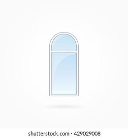 Window frame vector illustration, single closed modern window with arched valve. White plastic window with blue sky glass, outdoor objects collection, flat style. Isolated design element. Eps 10.