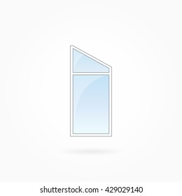 Window frame vector illustration, single closed modern window with trapezium leaf. White plastic window with blue sky glass, outdoor objects collection, flat style. Isolated design element. Eps 10.