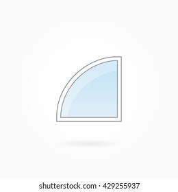 Window frame vector illustration, single rounded angular closed window. White plastic window with blue sky glass, outdoor objects collection, flat style. Editable isolated design element. Eps 10
