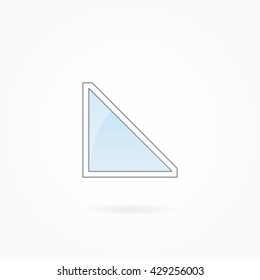 Window frame vector illustration, single triangular closed modern window. White plastic window with blue sky glass, outdoor objects collection, flat style. Editable isolated design element. Eps 10