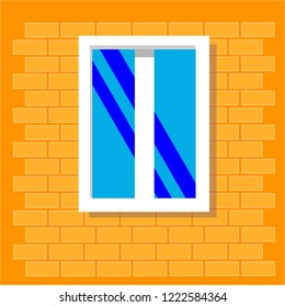 window frame view isolated on brick house wall. Detailed plastic window. Architecture design outdoor or exterior view, building and home theme.