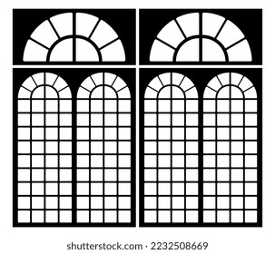 Window frames. Vintage framing windows, blank decorative glass frame construction. Black silhouettes vector abstract wooden architecture