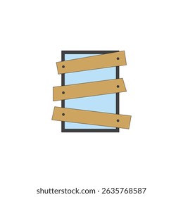 Window glass closed with wooden bars vector illustration on white background