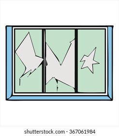 window, glass, crack, cartoon vector