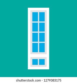 Window glass front view architecture vector concept. Interior cartoon furniture room structure flat