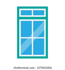Window glass front view architecture vector concept. Interior cartoon furniture room structure flat house