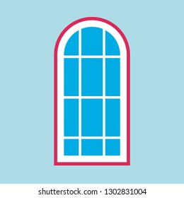 Window glass front view architecture vector concept. Interior cartoon furniture room structure flat