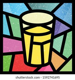 Window glass mosaic with beer image. Template for brewery logo, bar menu cover, flyer, restaurant poster. Square illustration for social network post or user cover.