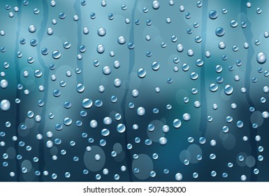 window glass with raindrops autumn abstract background, vector editable template