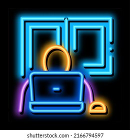 Window Glass In Working Room Neon Light Sign Vector. Glowing Bright Icon Window Glass In Working Room Sign. Transparent Symbol Illustration