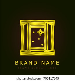 Window golden metallic logo