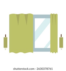 Window with Green Curtain Half Opened