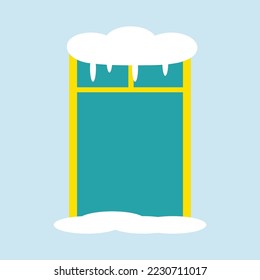 Window green snow-covered on white background for web. Vector isolated image for use in website design