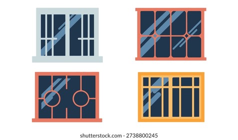 Window Grill Line art illustration abstract bold color