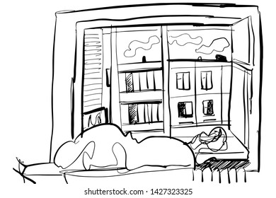 Window hand drawn illustration for your design: wallpaper, website