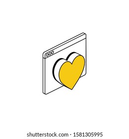 Window heart love. Vector line, 3d stroke isometric, color web icon, new flat style. Creative illustration design, abstract idea for infographics.