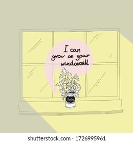 Window herb garden. Flat parsley illustration. Urban Farming Grow on Your Windowsill plants. Organic Fresh Micro Greens And Culinary Herbs. Year-Round Indoor Vegetable Garden. Growing Microgreens At