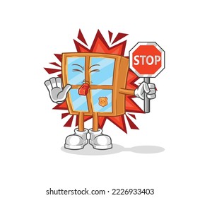 the window holding stop sign. cartoon mascot vector