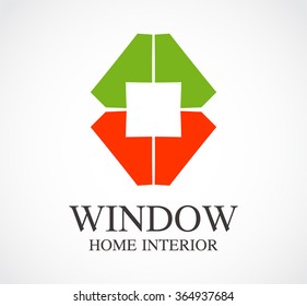 Window home of hexagon interior abstract vector and logo design or template real estate business icon of company identity symbol concept