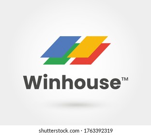 Logo für Fenster und Haus in den Farben Blau, Gelb, Grün und Rot