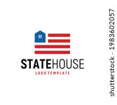 Window House and National State Flag symbol for Army Garage or  Veteran Home Residential Real Estate logo design