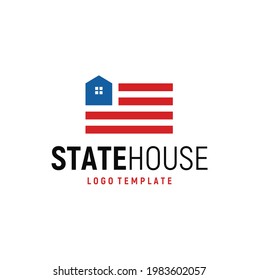 Window House and National State Flag symbol for Army Garage or  Veteran Home Residential Real Estate logo design