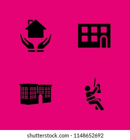 window icon. 4 window vectors with cleaning, house and building icons for web and mobile app