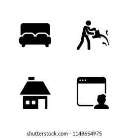 window icon. 4 window vectors with house, browser, bed and cleaning icons for web and mobile app
