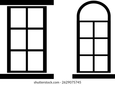  Ícone da janela. símbolos arquitetônicos. Ideal para design de casa. conceitos de construção e renovação. portas arqueadas reminiscentes. entrada gateways sinal
