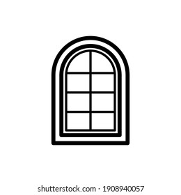 Window Icon. Black Contour Linear Silhouette. Front View. Vector Flat Graphic Illustration. The Isolated Object On A White Background. Isolate.