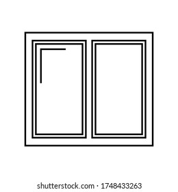 Fenstersymbol. Schwarze Kontur-Silhouette. Vorderseite. Vektorgrafik-Flachbild-Illustration. Einziger Gegenstand auf weißem Hintergrund. Isolieren.