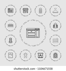 Window icon. collection of 13 window outline icons such as shop, building, builidng, business center building. editable window icons for web and mobile.