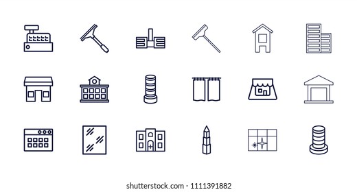 Window icon. collection of 18 window outline icons such as business center building, store, building, hospital building, shop. editable window icons for web and mobile.