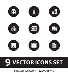 Window icon. collection of 9 window filled icons such as blinds, building, curtain, business centre. editable window icons for web and mobile.