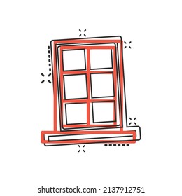 Window icon in comic style. Casement cartoon vector illustration on isolated background. House interior splash effect sign business concept.