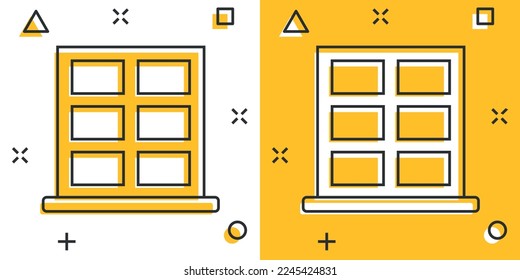 Window icon in comic style. Casement cartoon vector illustration on isolated background. House interior splash effect sign business concept.