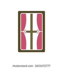 window icon with curtains, flat style pictogram icon for ui or ux mobile app, vector illustration logo symbol design, isolated on white