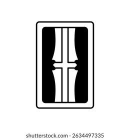 window icon with curtains, flat style pictogram icon for ui or ux mobile app, vector illustration logo symbol design, isolated on white