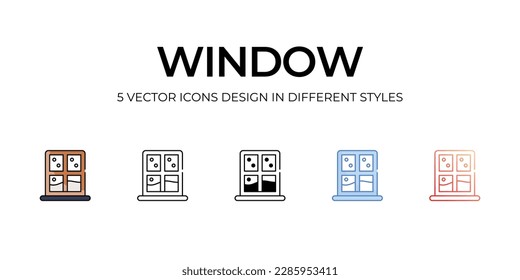Window Icon Design in Five style with Editable Stroke. Line, Solid, Flat Line, Duo Tone Color, and Color Gradient Line. Suitable for Web Page, Mobile App, UI, UX and GUI design.