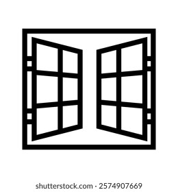 Window icon. Double glazing. Black contour linear silhouette. Front view. Editable strokes. Vector simple flat graphic illustration. Isolated object on a white background. Isolate.
