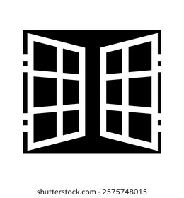 Window icon. Double glazing. Black contour linear silhouette. Front view. Editable strokes. Vector simple flat graphic illustration. Isolated object on a white background. Isolate.
