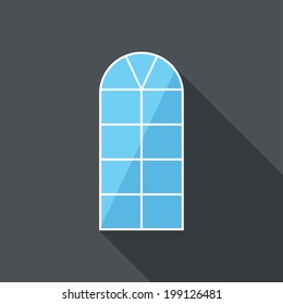 Window icon. Flat design style modern vector illustration. Isolated on stylish color background. Flat long shadow icon. Elements in flat design.