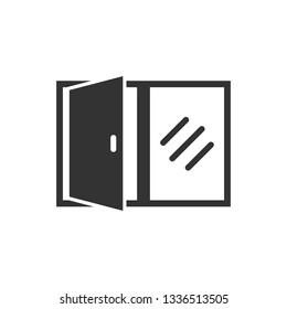 Window icon in flat style. Exterior frame vector illustration on white isolated background. Showcase business concept.