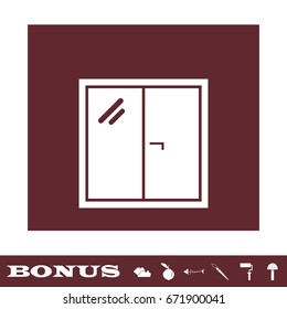 Window icon flat. White pictogram on brown background. Vector illustration symbol and bonus icons