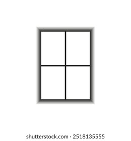 Window icon. Minimalist four-pane design. Black and white graphic. Simple vector element.